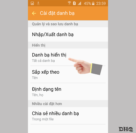 Chọn Danh bạ hiển thị